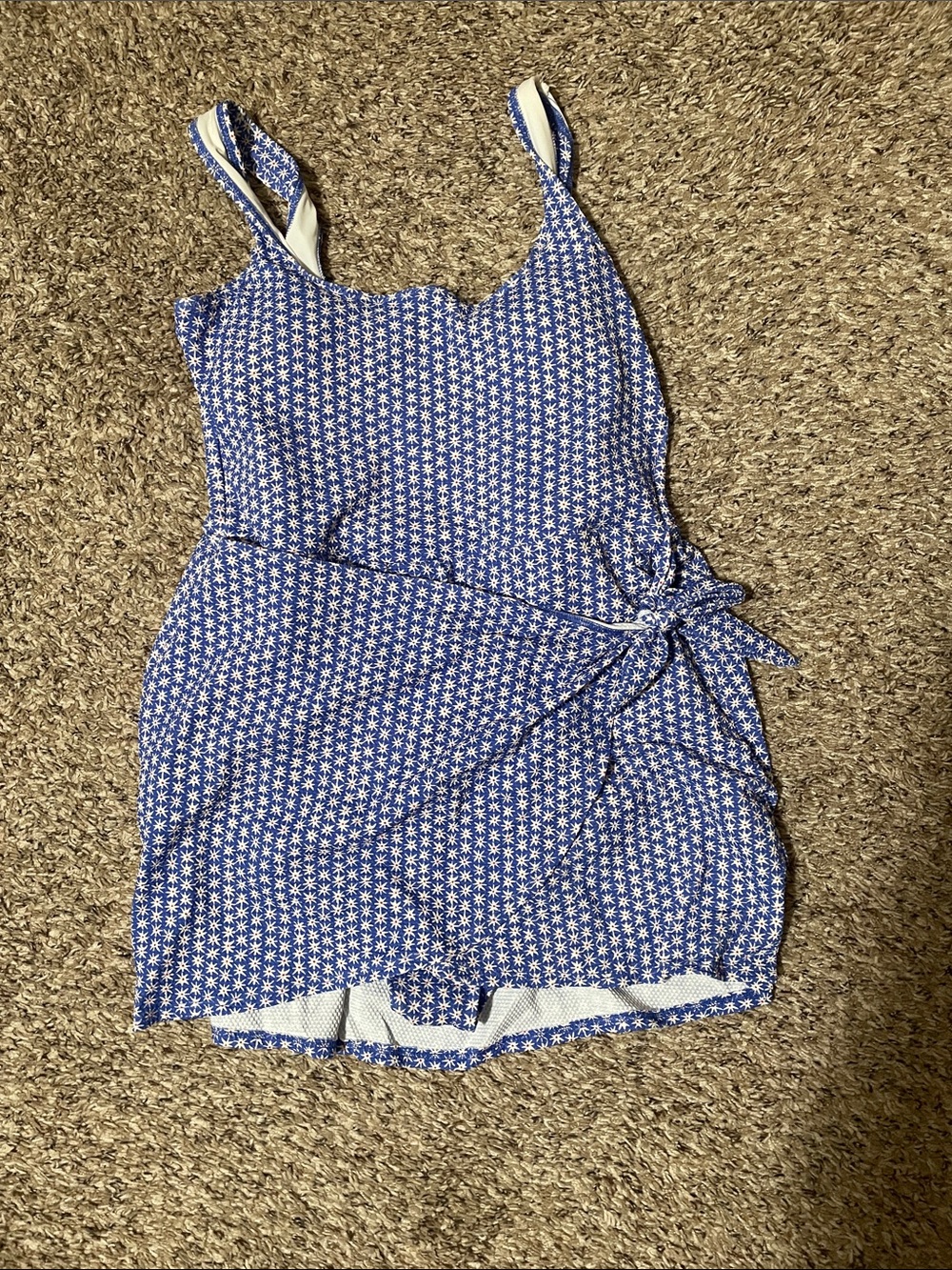 Old Navy Blue and White Floral Wrap Swim Romper